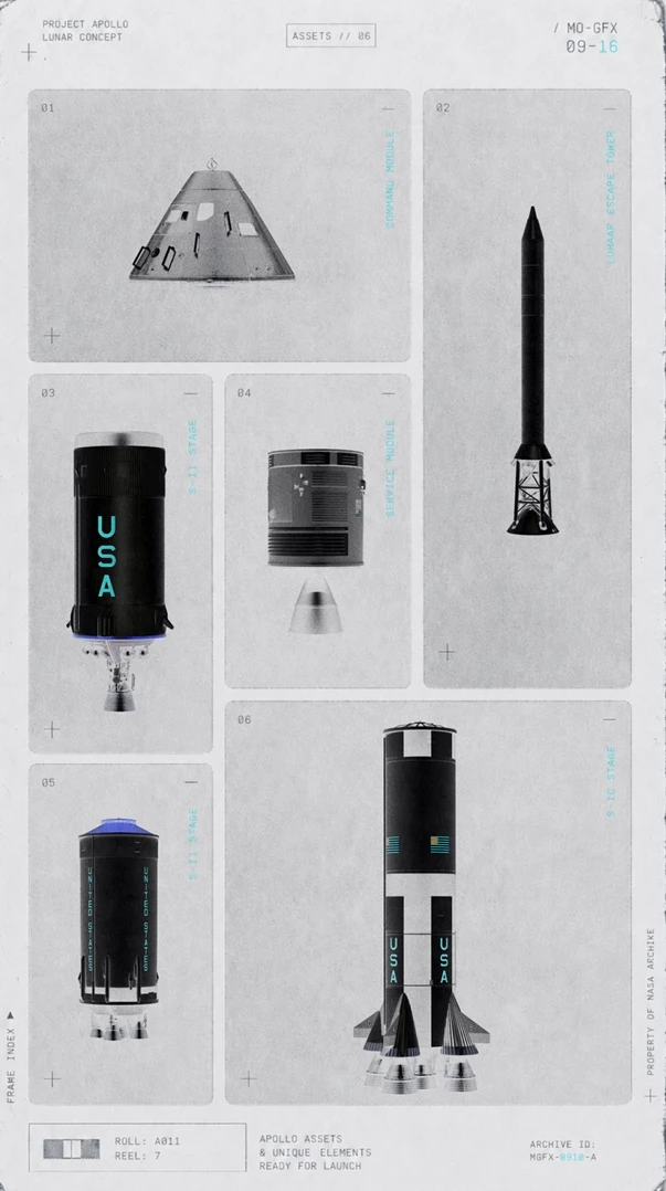 Ficha técnica de los seis assets del proyecto Apollo 11, CGI BM Produccions